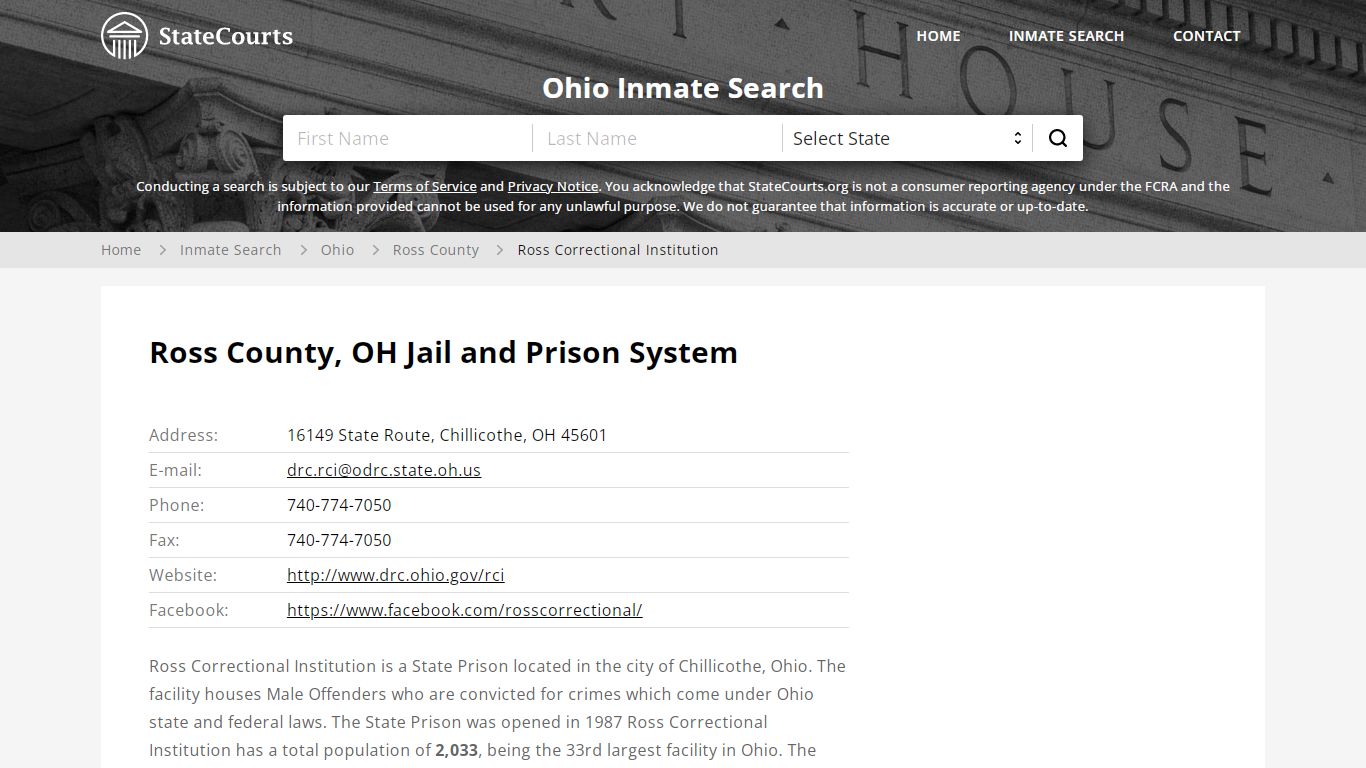 Ross Correctional Institution Inmate Records Search, Ohio ...